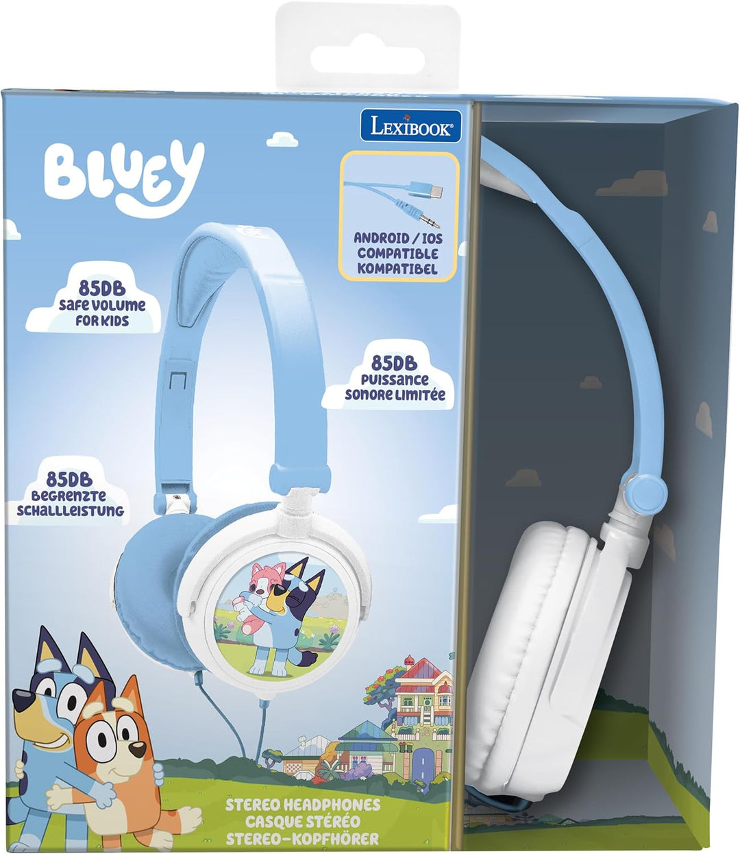 Lexibook, kabelgebundener Faltbarer Stereo-Kopfhörer mit Lautstärkebegrenzung Bluey, Blau, HP010BY,