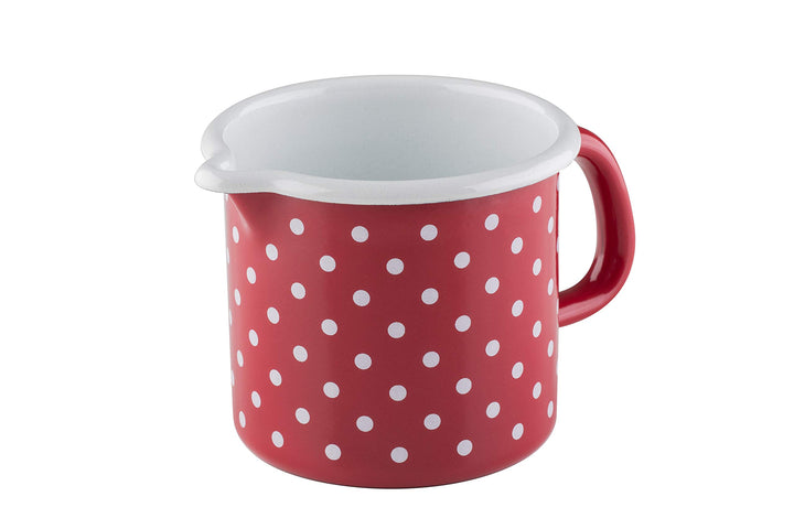 Riess, 0038-077, Schnabeltopf ø 9cm, PÜNKTCHEN ROT, Rot, Emaille, Vol. (rec.): 0,5 Liter, Made in Ös
