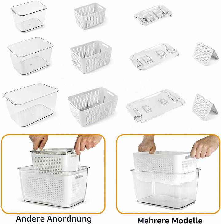 Spesh Frischhaltedosen Set Kühlschrank Organizer Wiederverwendbar Vorratsdosen 3er-Set (0,5L+1,7L+4,