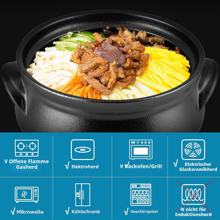 Skelang Koreanische Bibimbap-Schale, Keramikschalen, Meeresfrüchtepfanne mit Deckel und Tablett, zum