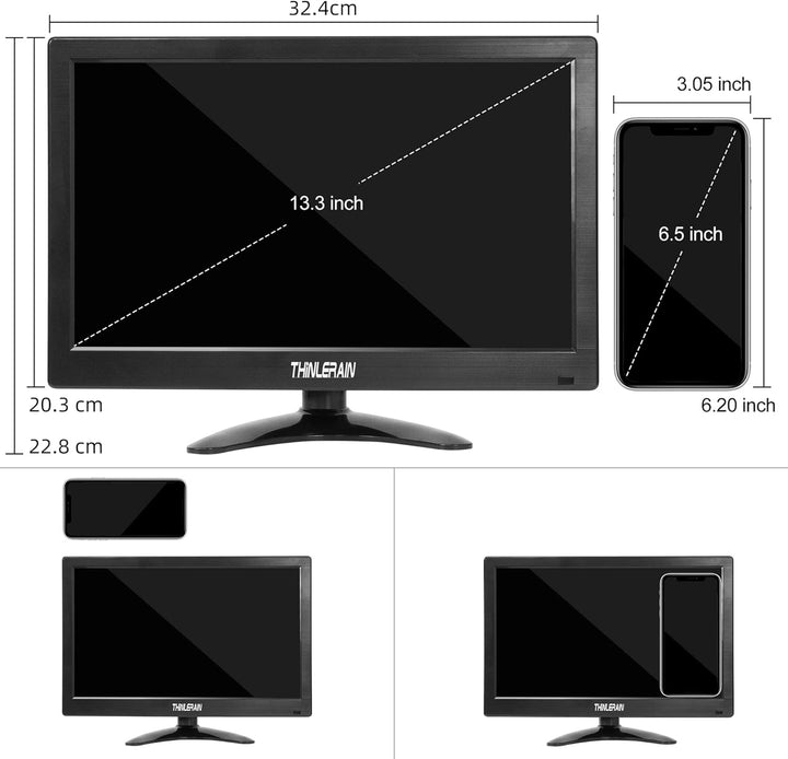 Tragbarer Monitor 13,3 Zoll Monitor 1366 x 768 HD LED Bildschirm Mini Monitor (HDMI / VGA / BNC / AV
