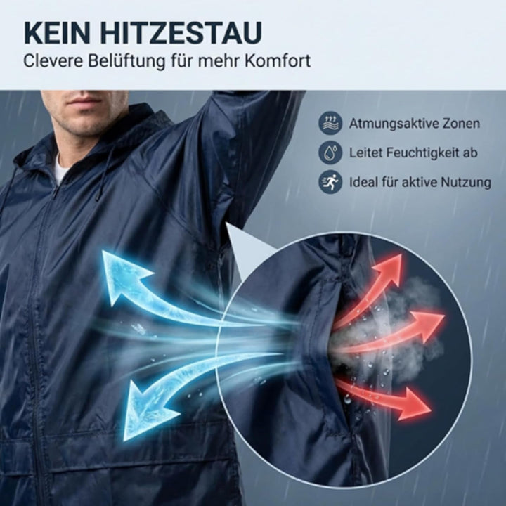 NEO TOOLS Herren Regenset, Regenmantel mit Kapuze und Regenhose, Gr. M-XXXL, verklebte Nähte, Reissv