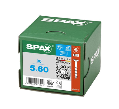 SPAX Universalschraube, 5 x 60 mm, 90 Stück, Teilgewinde, Senkkopf, T-STAR plus T20, 4CUT, Edelstahl