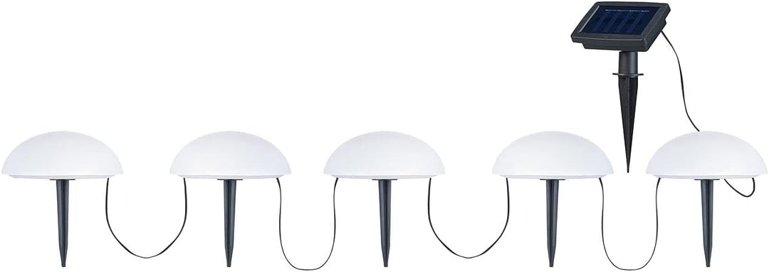 Lunartec Solar Bodenleuchte: Solar-Bodenlichterkette mit 5 warmweissen Halbkugeln, 2er-Set (LED-Lich