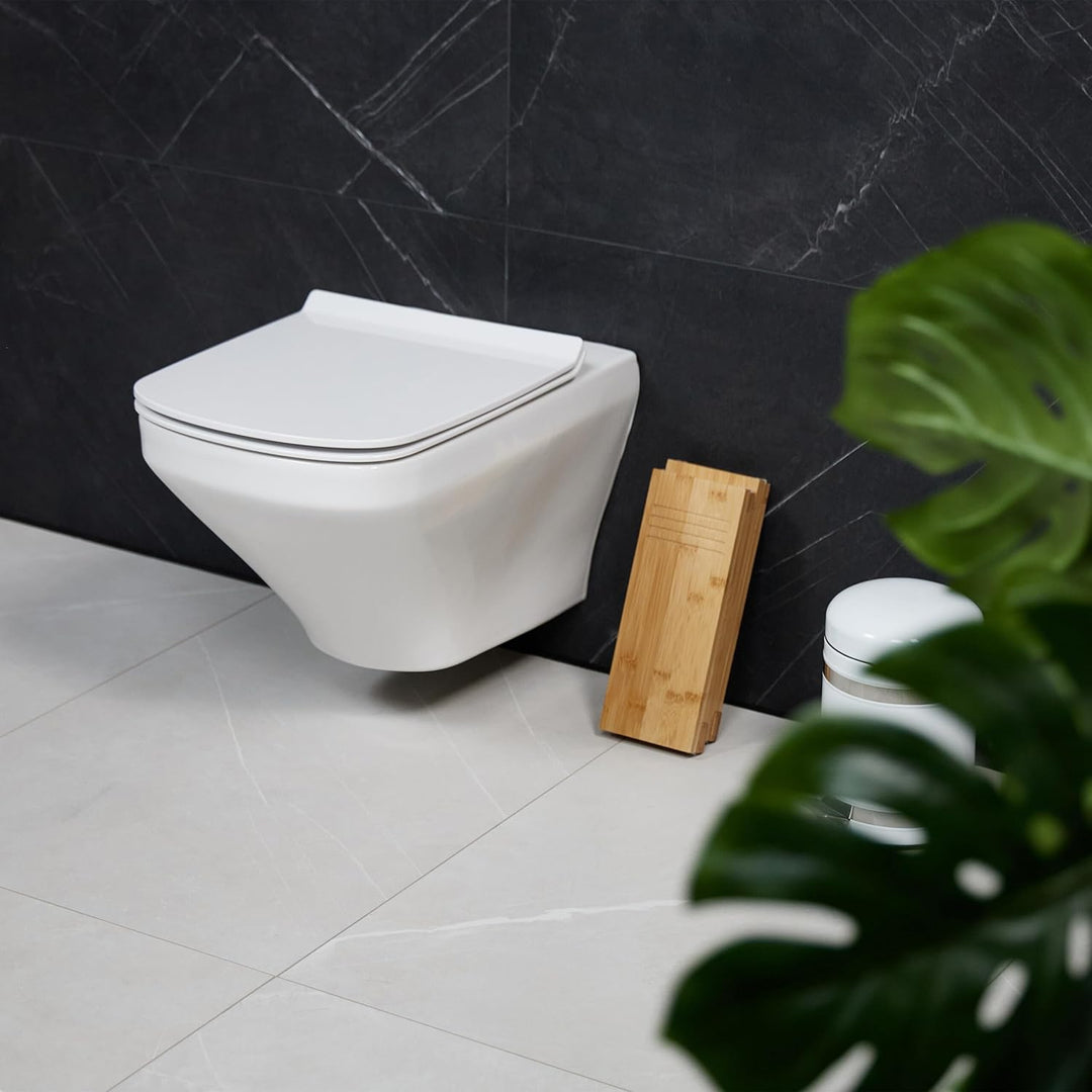 Relaxdays Toilettenhocker, 2-teilig, Stuhlgang Unterstützung, WC Hocker Erwachsene, Bambus, HxBxT 23
