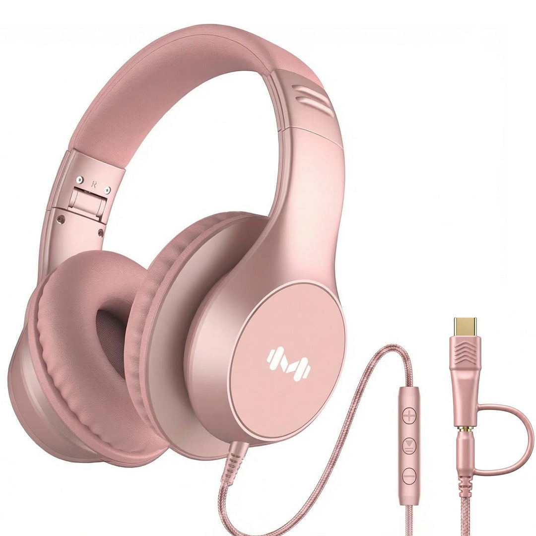 Kabel-Over-Ear-Kopfhörer, Mikro, 3,5 mm, USB-C-Adapter, Gold, Gold