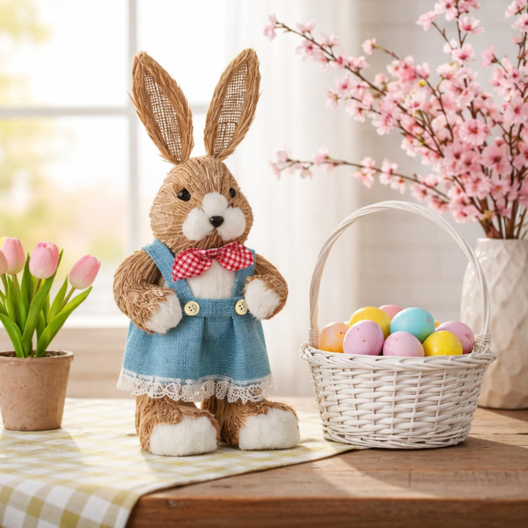 com-four® 2X Stroh Osterhase handgemacht - Deko-Osterhase zur Osterdekoration - Strohfiguren für Ost