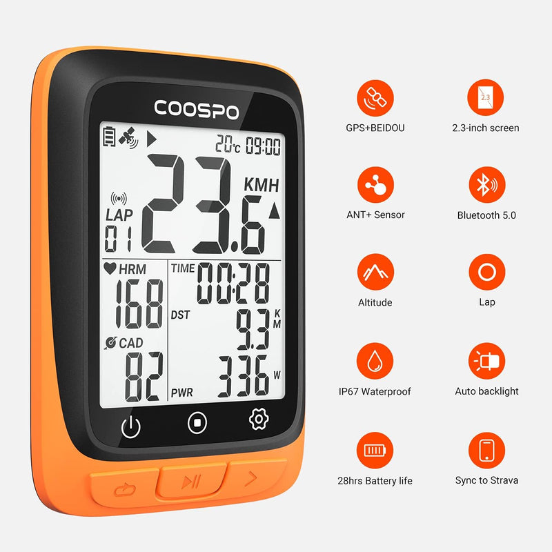 COOSPO BC107 Fahrradcomputer Kabellos, Automatische GPS-Signalerfassung Zeitkalibrierung Fahrradtach