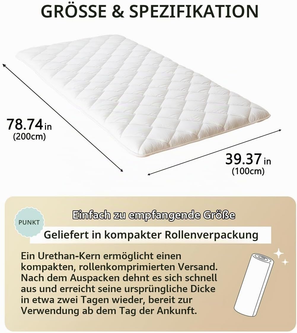 EMOOR Japanische Futon Matratze Premium CLASSE 100 x 200 cm, Faltbar Schlaf Traditionelle Boden Bett