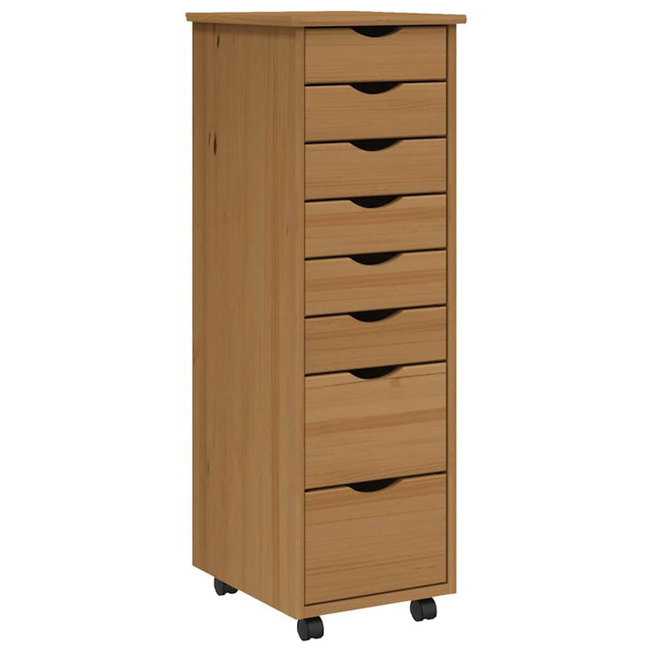 vidaXL Rollschrank mit Schubladen Moss Honigbraun Massivholz Kiefer Braun 34 x 39 x 103 cm, Braun 34