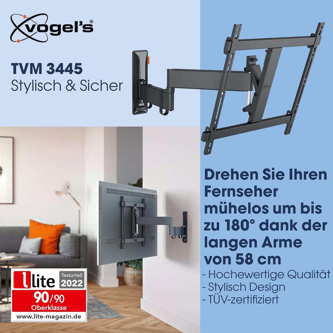Vogel's Comfort TVM 3445 Hochwertige Schwenkbare TV-Wandhalterung für 32-65 Zoll Fernseher | Bis 25