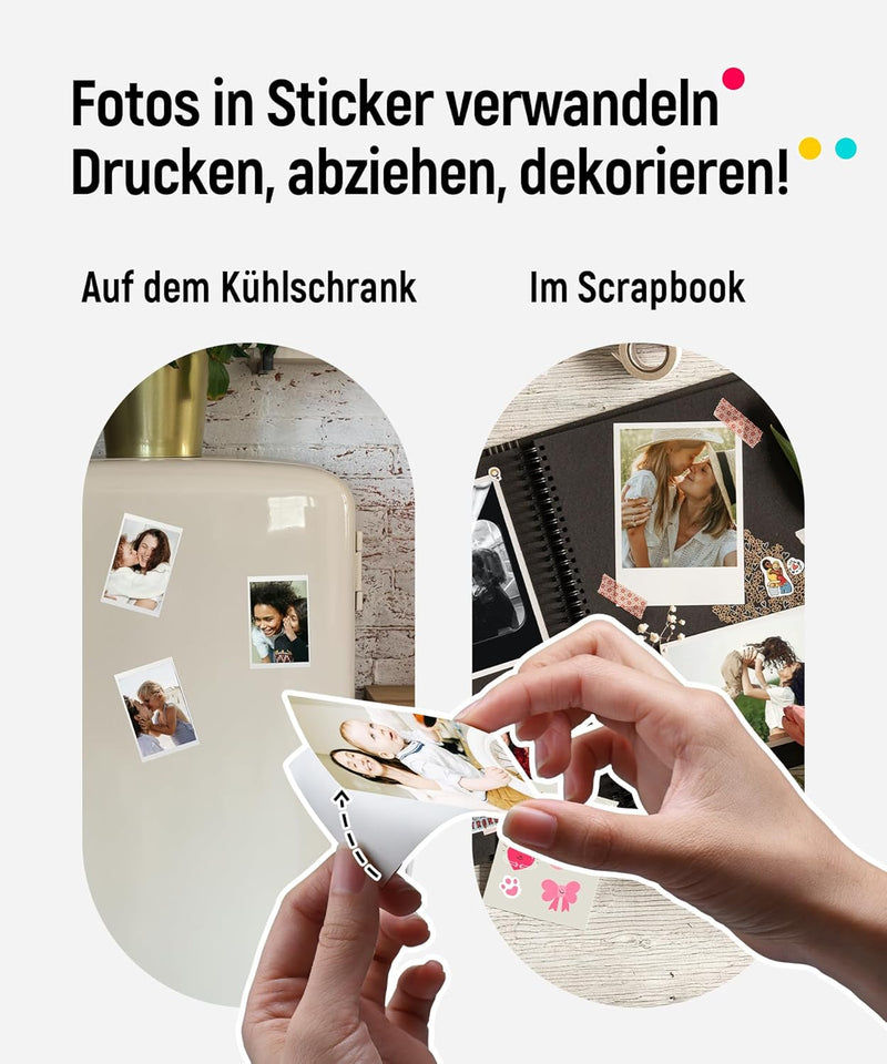 Liene Mini Fotodrucker für Smartphone(5x7,6cm) - mit 50 Blatt Zink-Fotopapier mit Kleberückseite, 30