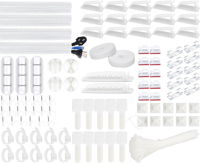 SOULWIT Kabelmanagement Kit, 4 Kabelschläuche, 7 Silikon Kabelhalter, 20+2 Kabelbinder Selbstklebend