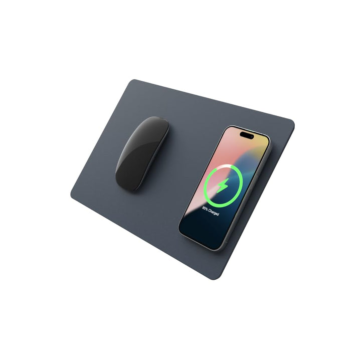 POUT H3 Tragbares Qi-Mauspad für Laptops mit iPhone, Airpod, Samsung Galaxy, Mitternachtsblau, Mitte