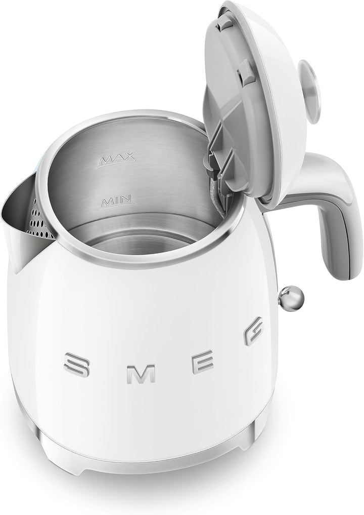 Smeg, Kleiner elektrischer Wasserkocher KLF05WHEU 0,8 L, Edelstahlfilter, Sicherheitsabschaltung, Wa