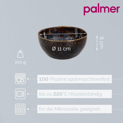 Palmer Eccentric kleine Schalen - 6er-Set, Steingut, Ø 11 cm, 0,26 L, dunkelblau glänzend, braun umr