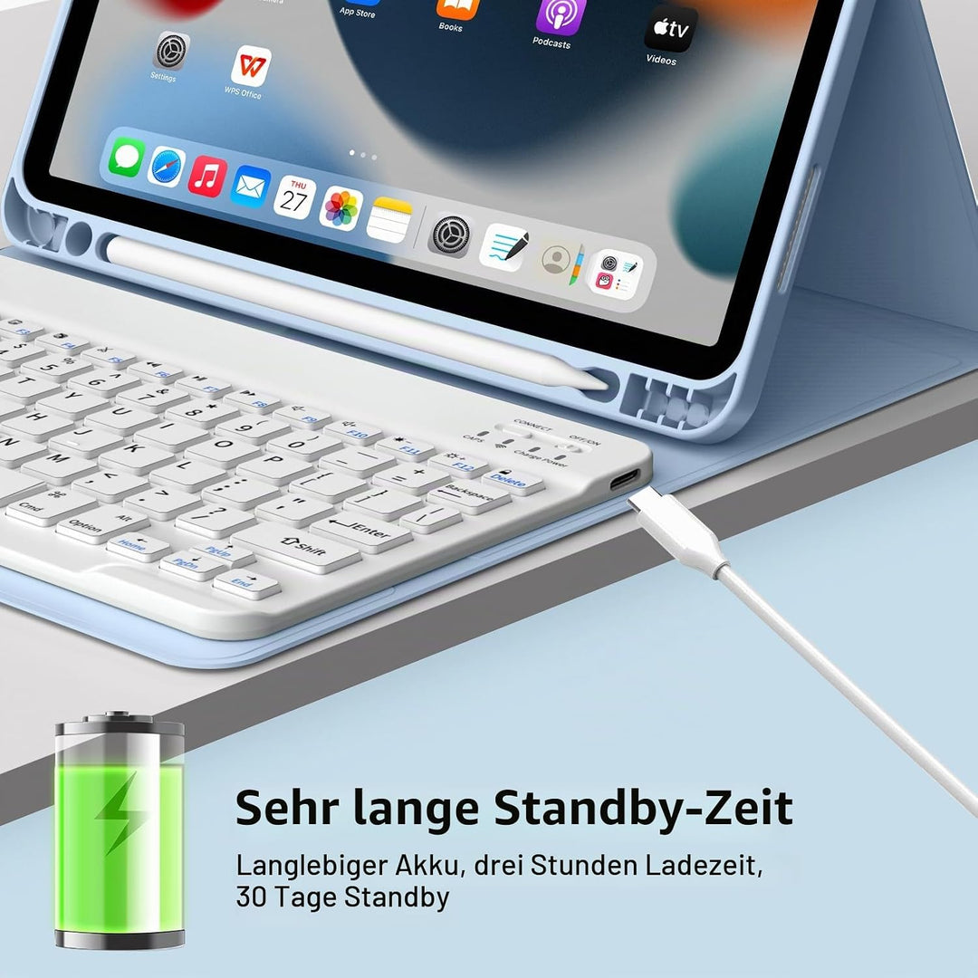 JKSML Hülle mit Tastatur für iPad (A16) 11./10.Gen 11/10.9 Zoll (2025/2022) Himmelblau, Himmelblau