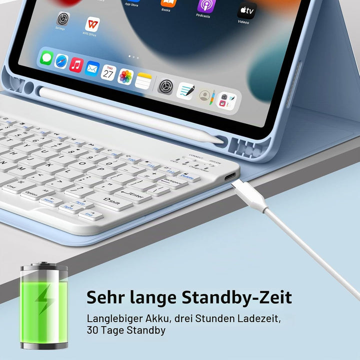 JKSML Hülle mit Tastatur für iPad (A16) 11./10.Gen 11/10.9 Zoll (2025/2022) Himmelblau, Himmelblau