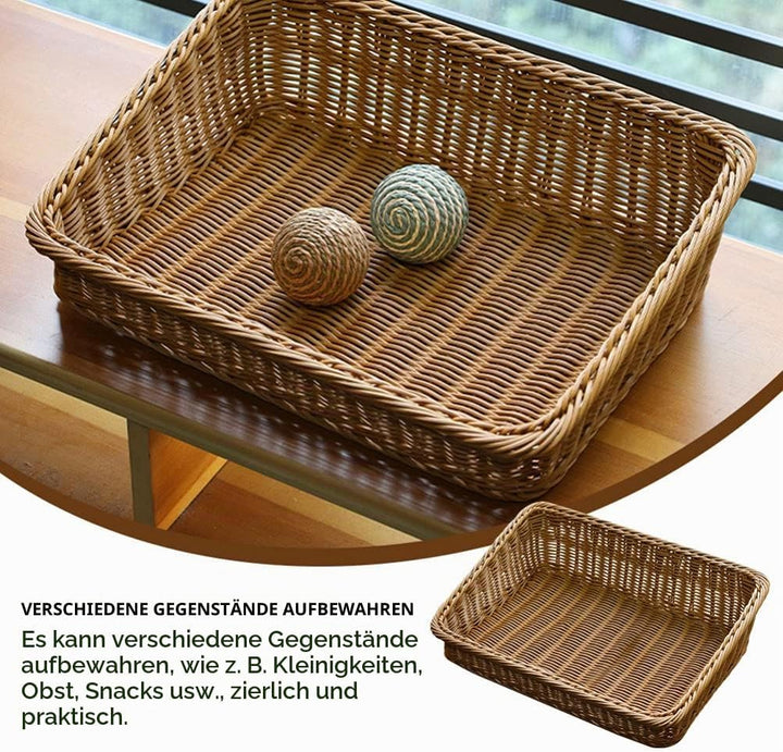 BESTonZON Geflochtener Aufbewahrungskorb Eckig Aufbewahrungskiste Lebensmittel Servierkorb Obstkorb