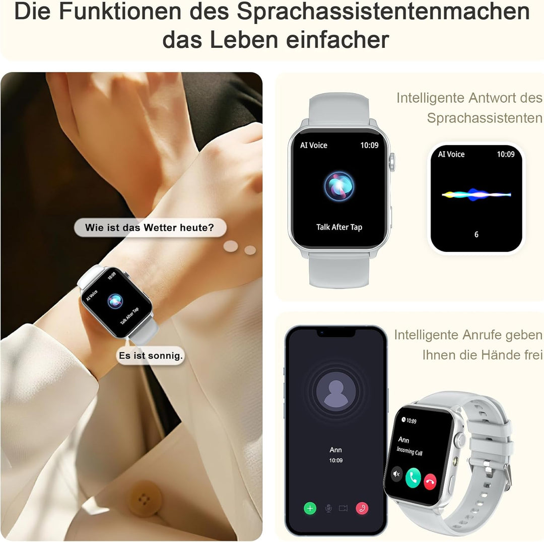 IOWODO Smartwatch Damen Herren 1,85 Zoll Uhren Fitnessuhr Sportuhr mit Schrittzähler Herzfrequenzmon