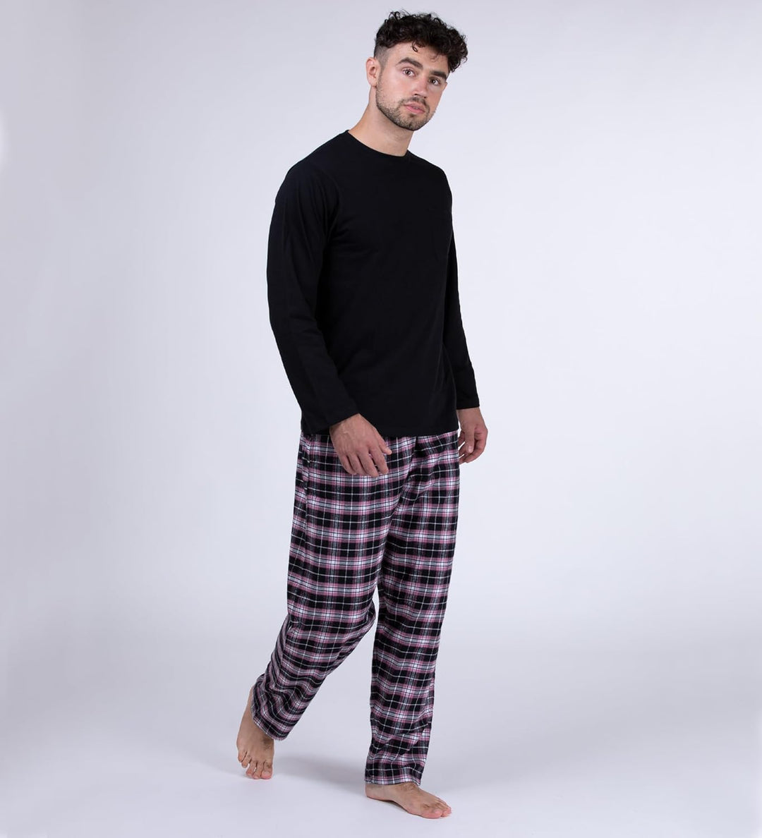 Moonline Herren Schlafanzug mit Flanellhose XXL Schwarz, XXL Schwarz
