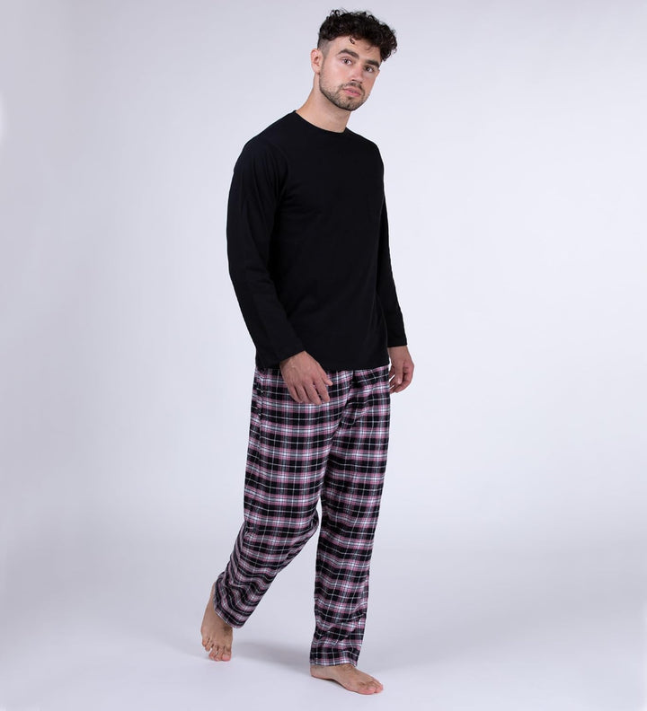 Moonline Herren Schlafanzug mit Flanellhose XXL Schwarz, XXL Schwarz