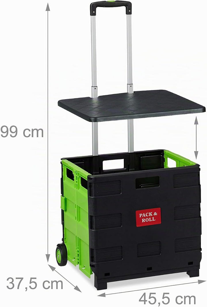 Relaxdays Einkaufstrolley klappbar, bis 35 kg, 50 l Kiste, mit Teleskopgriff, 2 Rollen, Transport Tr