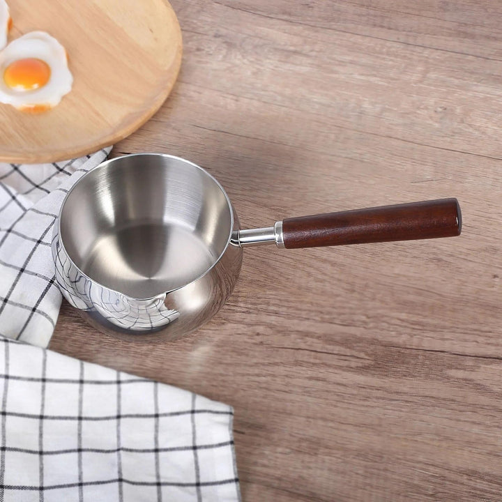 IMEEA Edelstahl Milchkochtopf 800ml mit Holzgriff kleiner Stielkasserolle Induktion geeignet Milch S