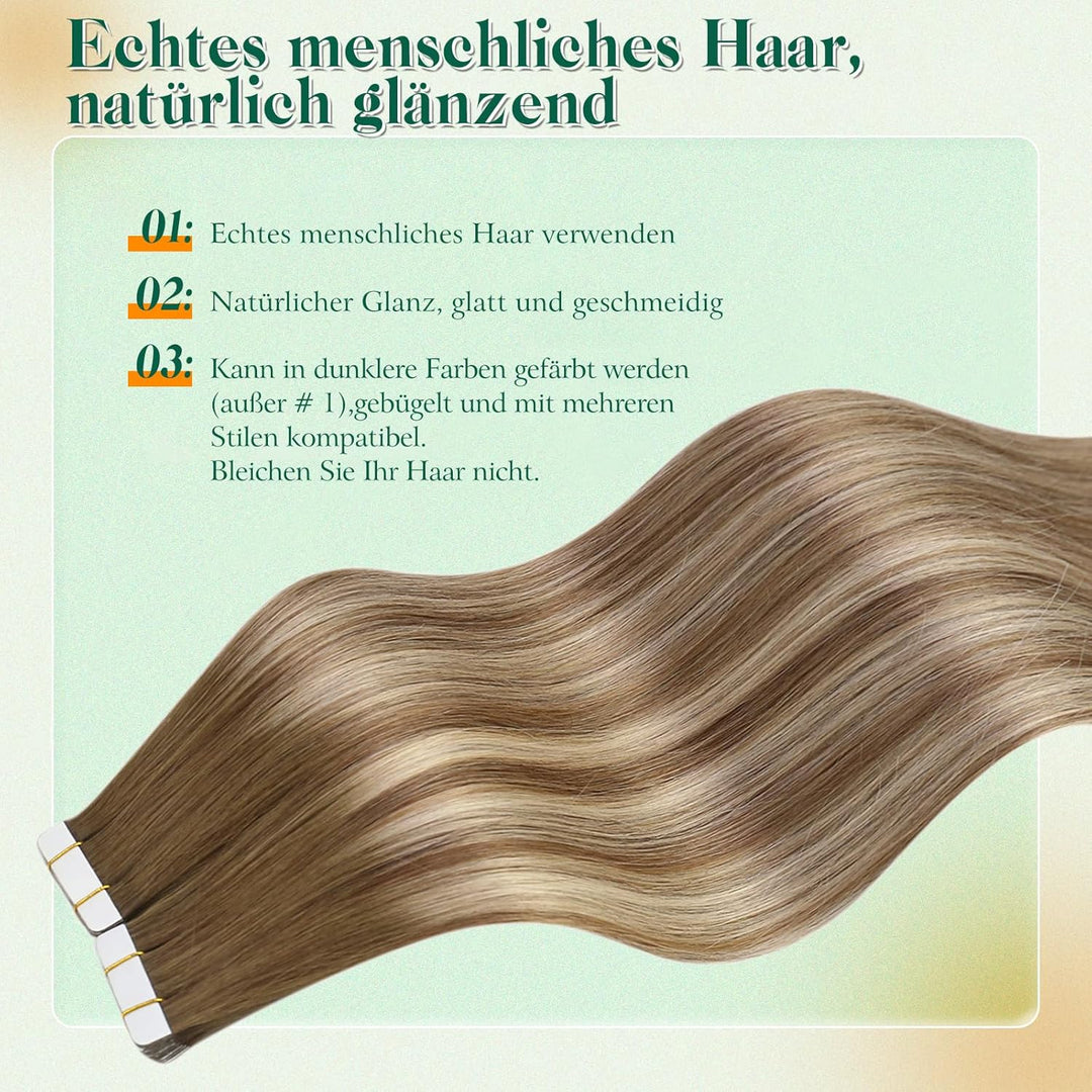 Easyouth Tape in Extensions Echthaar Braun Tape in Haarverlangerung Remy Tape Extension Echthaar Bal