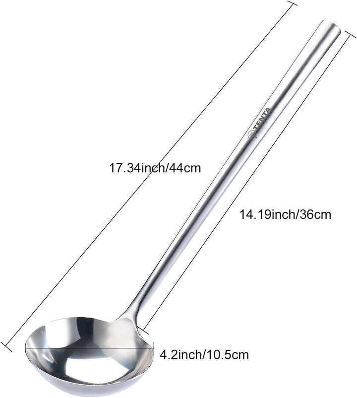 TENTA Kitchen Professional Large Stainless Steel Serving Ladle Spoon - Gravy Ladle Soup Spoon for Sc