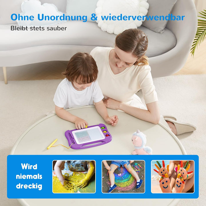 SGILE Magnetische Maltafel Zaubertafel Kinder, 25×18 cm Magnet Magnettafel mit 4 Stempeln, Kreatives