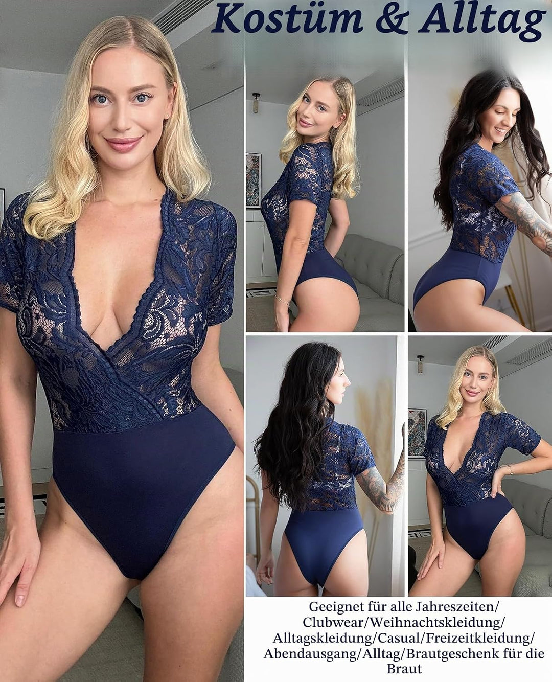 Avidlove Damen Lace Body Sexy Kurzarm Bodysuit Bluse V Ausschnitt Mesh Tops Elegante Oberteile Mit S