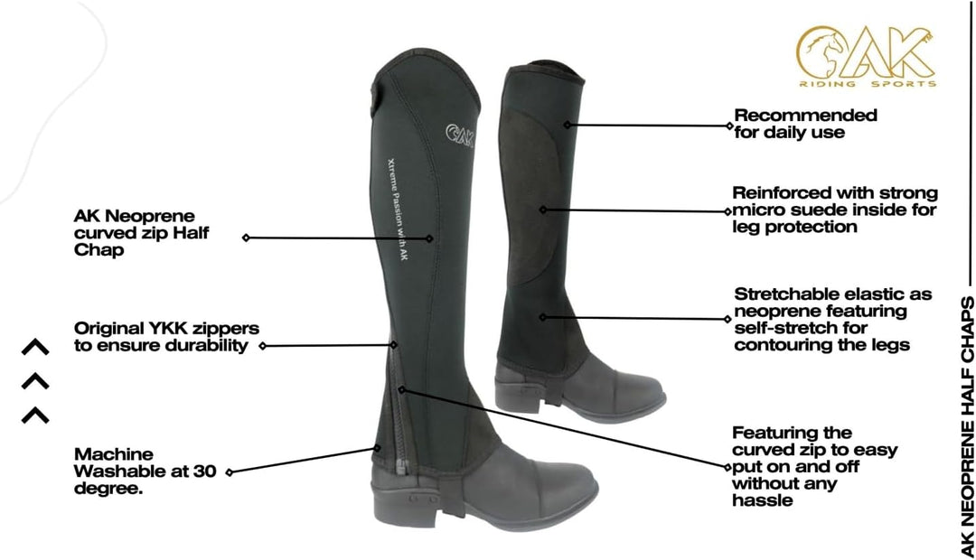 AK Reitchaps aus Neopren mit gebogenem Reissverschluss AKRS-1828 4XL Schwarz Grau, 4XL Schwarz Grau