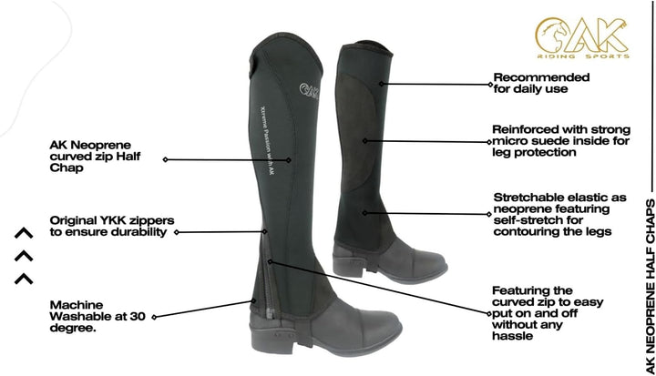 AK Reitchaps aus Neopren mit gebogenem Reissverschluss AKRS-1828 4XL Schwarz Grau, 4XL Schwarz Grau