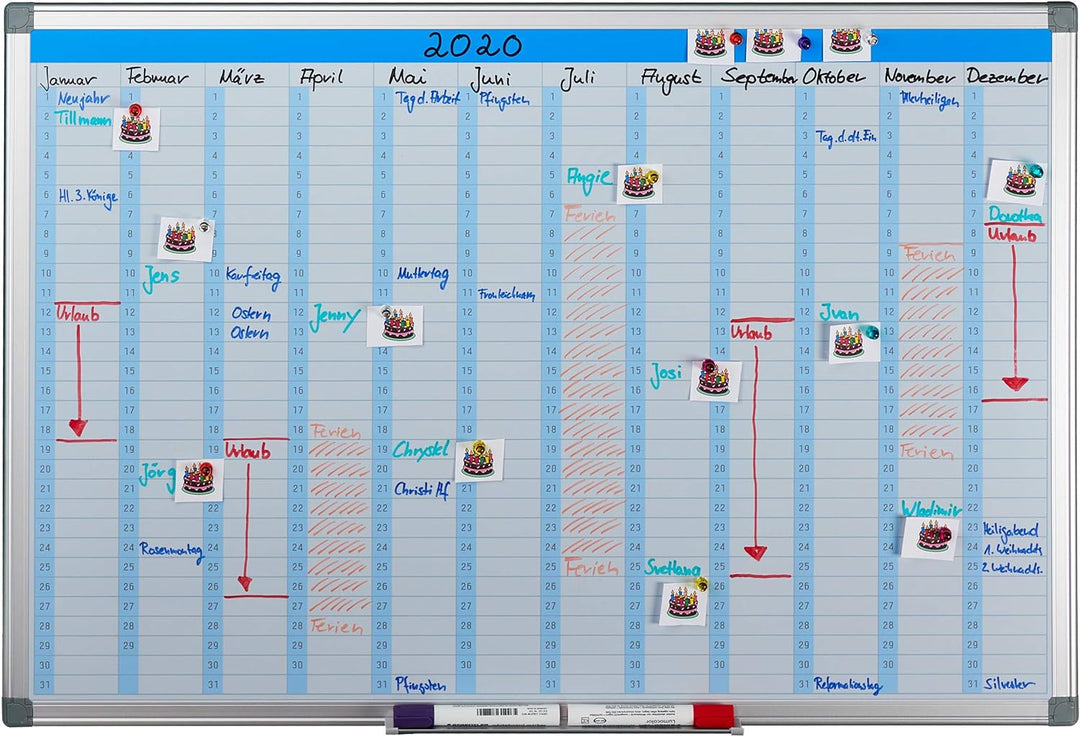Relaxdays Whiteboard, Jahresplaner, abwischbar, magnetisch, Planungstafel mit Stiftablage, Magnetwan