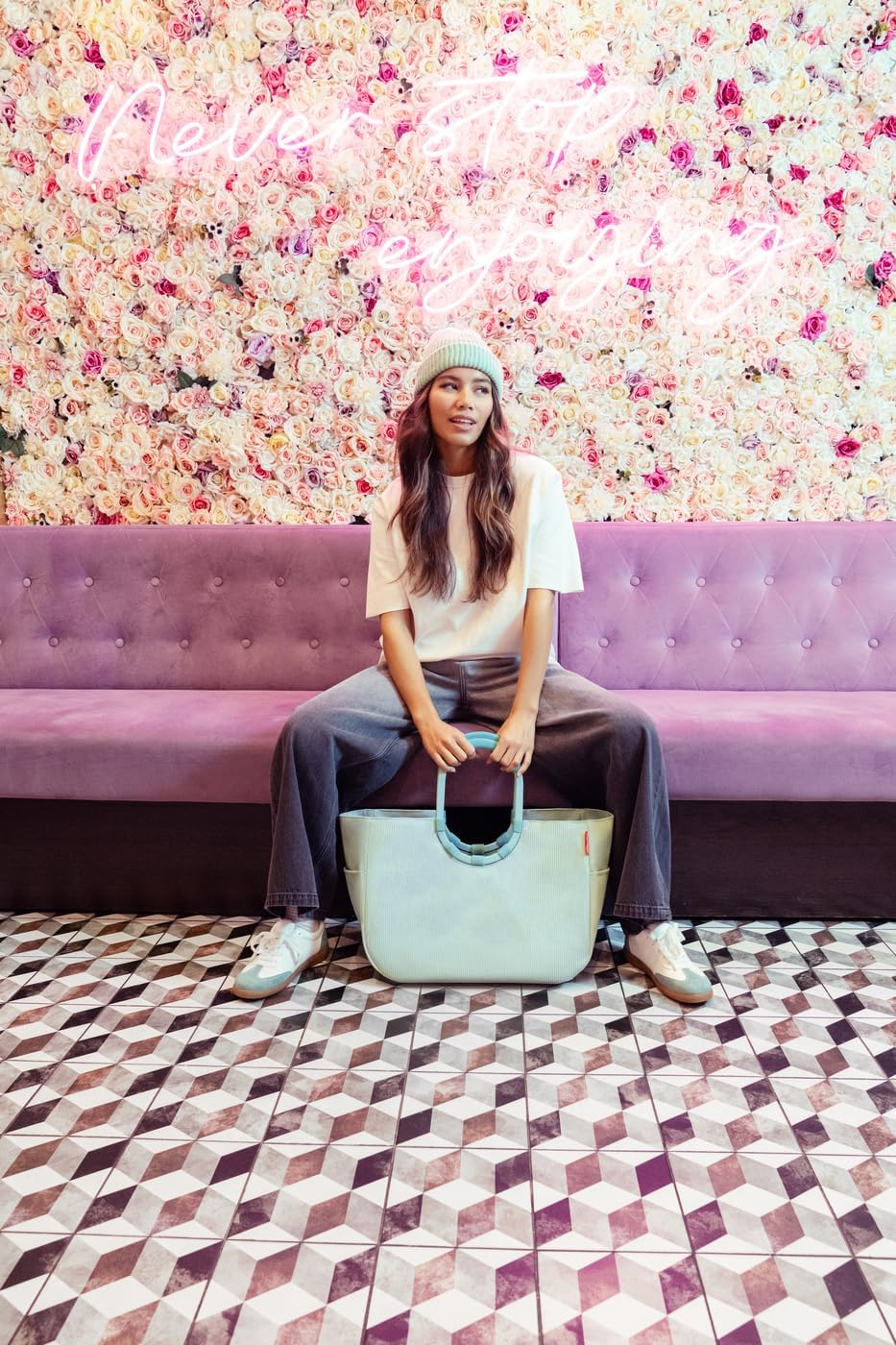 reisenthel loopshopper L cord mint – Stabile Tasche mit praktischen Fächern aus recycelten PET-Flasc
