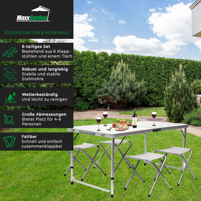 MaxxGarden Klapptisch Hochwerti - Campingtisch Klappbar Set mit Stühlen - Picknicktisch - Camping Ti