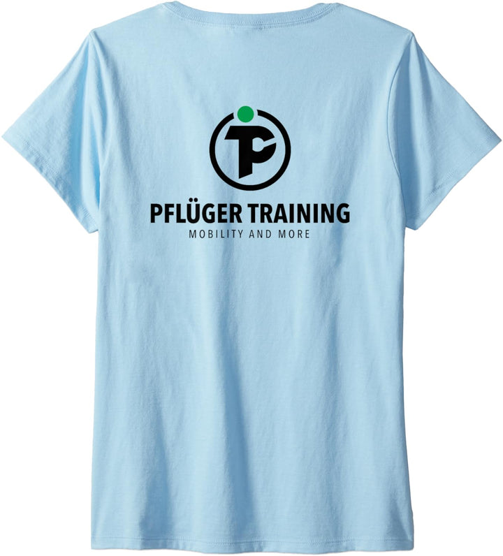 Damen Pflüger Training Mobility and More Logo Hinten und Vorne T-Shirt mit V-Ausschnitt