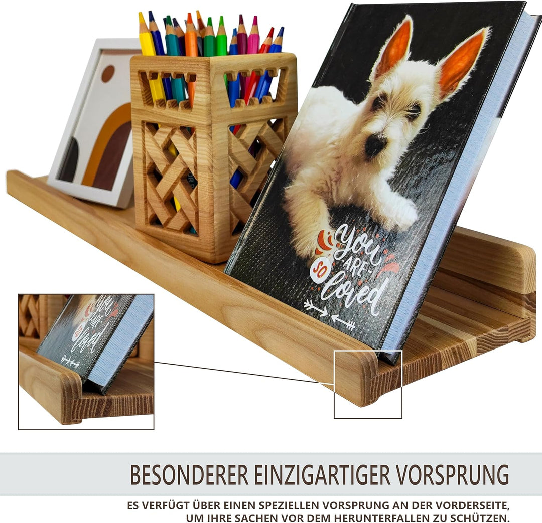 Wood Wedge 4er-Set Schwebende Wandregal, Rustikale Holzregale mit Lippe, Kinderbücherregale, Bild &amp;