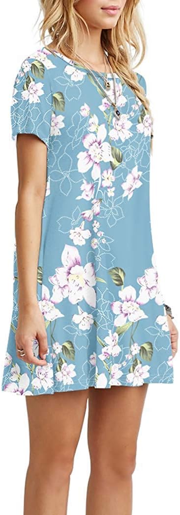 AUSELILY Damen Kleider Sommer Kurzarm Shirtkleider Kurz Sommerkleider Leicht Freizeitkleid mit Tasch