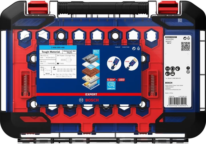 Bosch Professional 14 tlg. Expert Tough Material Lochsäge Set (für Holz mit Metall, Ø 20-76 mm, Zube