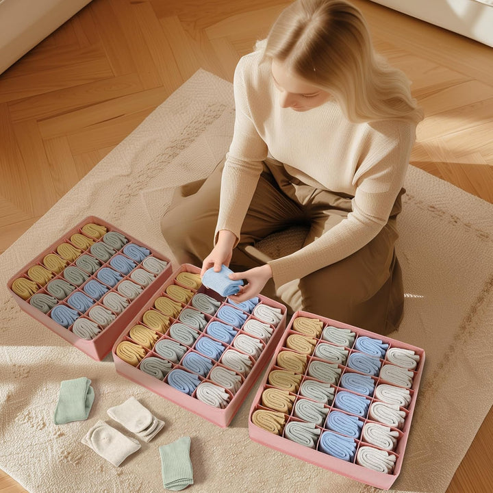 Unterwäsche Socken Organizer - 4er Set Schrank Schubladen-Organizer Kleidung, 96 Fächer (4x24), Ordn