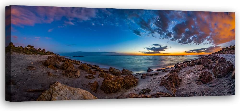 Bild auf Leinwand Landschaft Kunstdruck modern Felsen Blau 90x30 cm Leinwandbild 90x30 cm Blau_c, Le