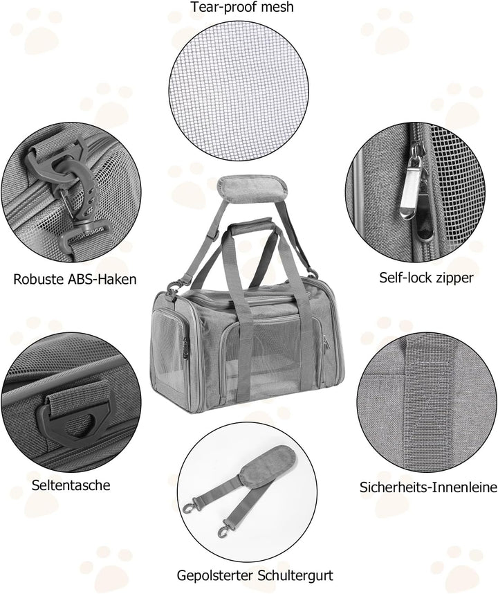 Transportbox für Katze und Hund, Faltbare Transporttasche, atmungsaktive Katzentransportbox, mit Sch