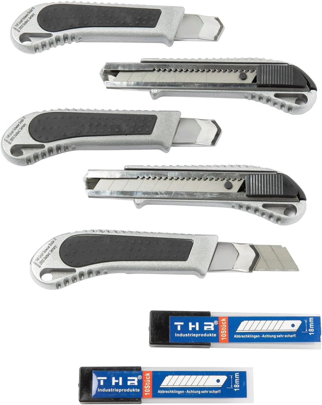 THR Industrieprodukte 5 Stück Alu Profi Cuttermesser THR Druckguss Teppichmesser 18mm Abbrechklinge