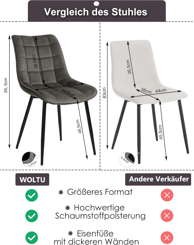 WOLTU 4 x Esszimmerstühle 4er Set Esszimmerstuhl Küchenstuhl Polsterstuhl Design Stuhl mit Rückenleh