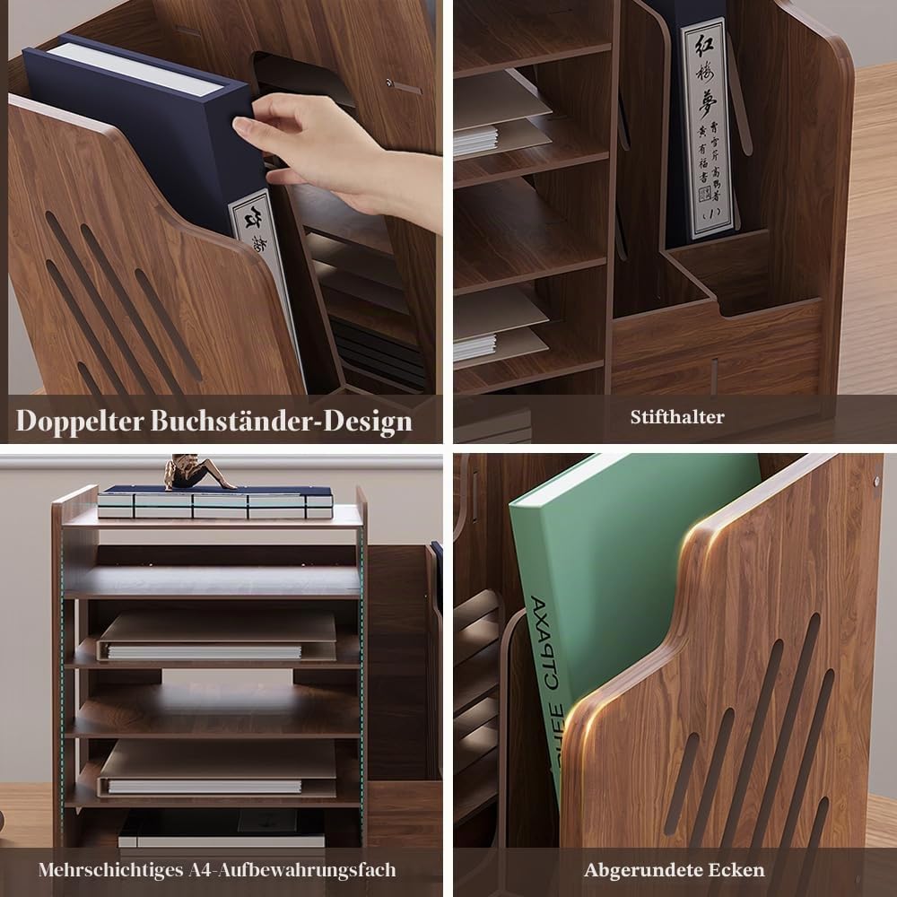 Hggzeg Schreibtisch-Organizer aus Holz,grosse Kapazität,Schreibtisch-Organizer,Aktenregal,A4-Papier-