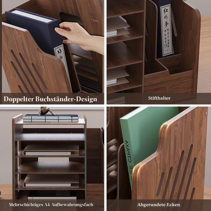 Hggzeg Schreibtisch-Organizer aus Holz,grosse Kapazität,Schreibtisch-Organizer,Aktenregal,A4-Papier-
