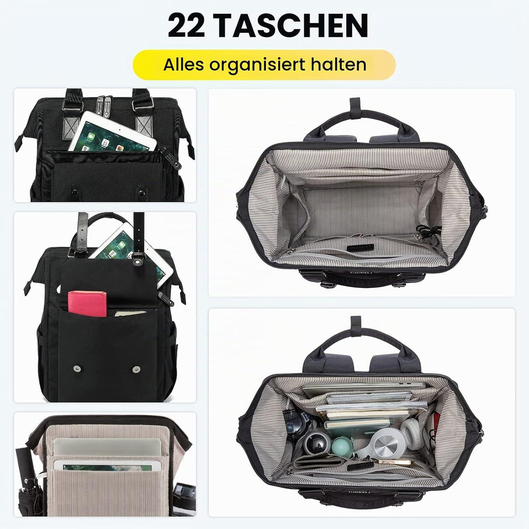 LOVEVOOK Rucksack Damen Gross, 18 Zoll Wasserdicht Reiserucksack Handgepäck Backpack Flugzeug Schwar