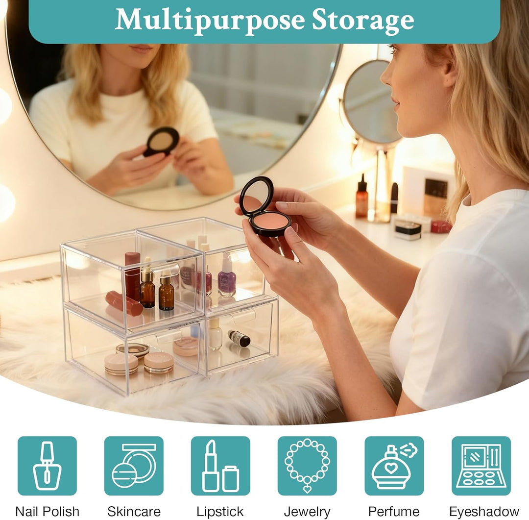 4Pack Grosse Stapelbare Aufbewahrungsschubladen, transparente Acryl-Schubladenorganisatoren mit Grif